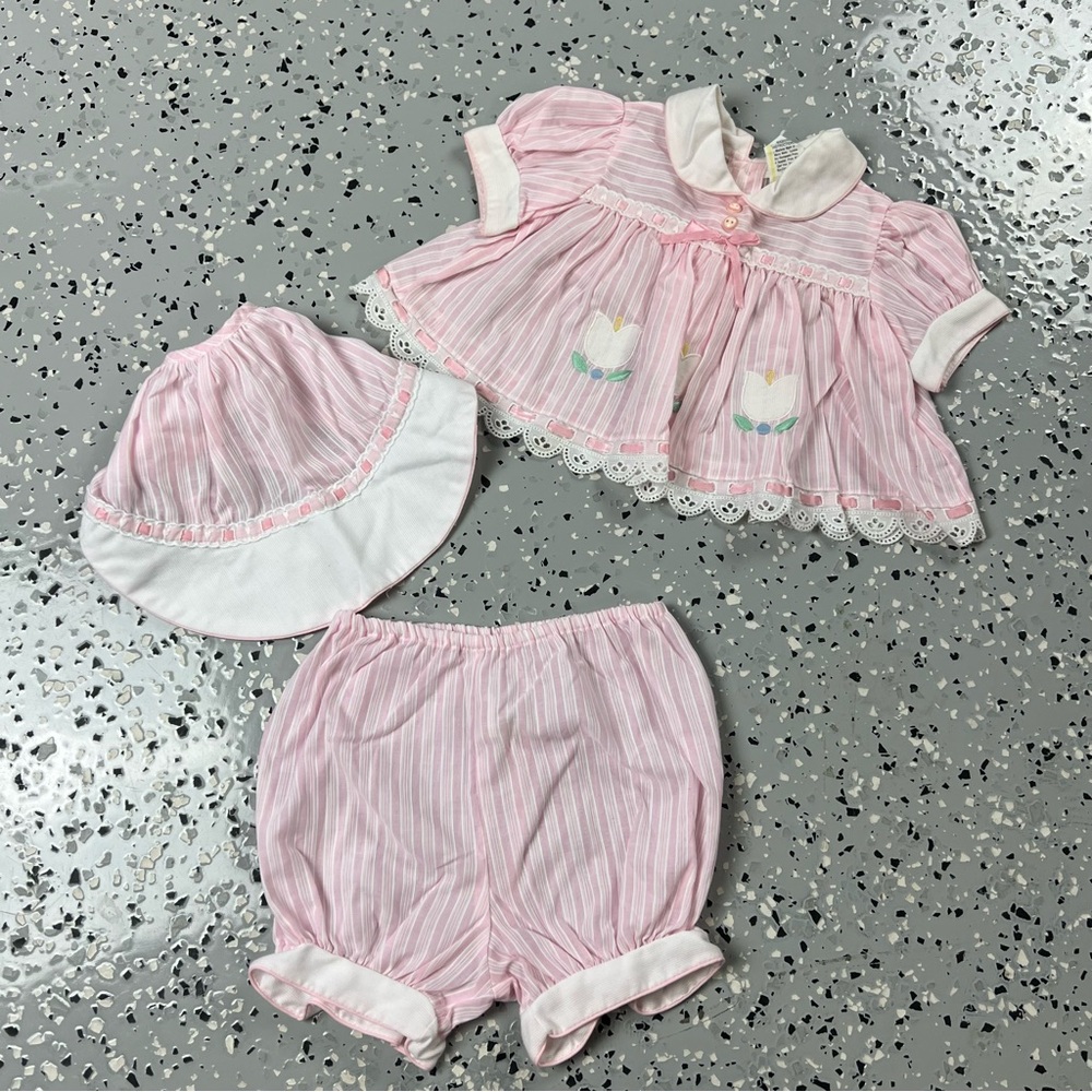VTG Pink Striped Tulip Baby Outfit Set
